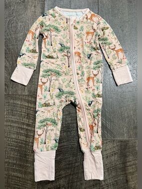 Bamboo Zipper Sleeper “Woodland Forest” Print Baby Girl size 3-6m